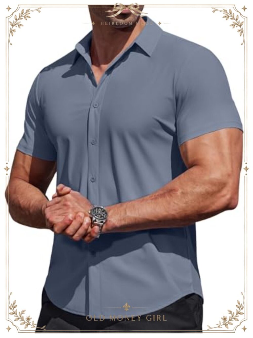 Men's Muscle Fit Short Sleeve Button Down Dress Shirt Wrinkle Free Stretch